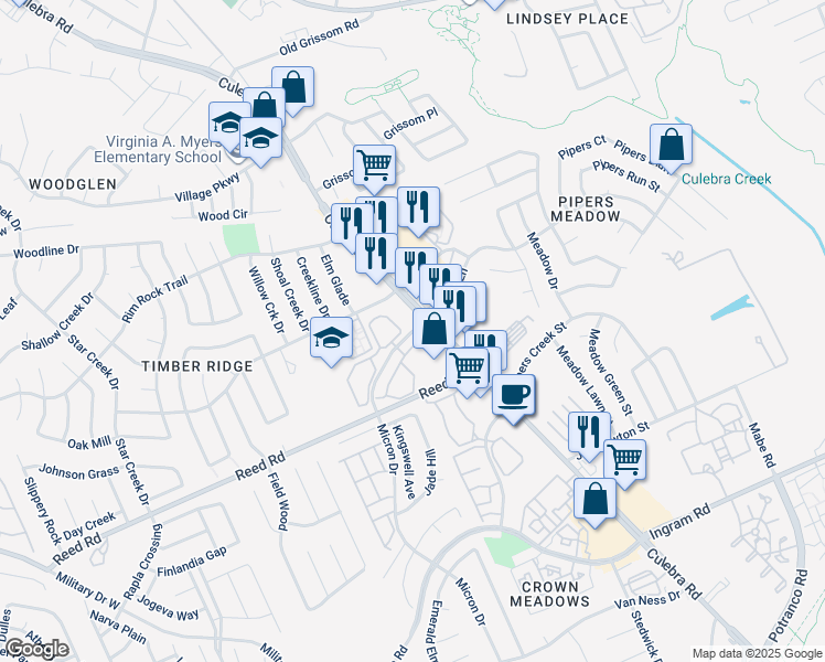 map of restaurants, bars, coffee shops, grocery stores, and more near 8194 Micron Drive in San Antonio