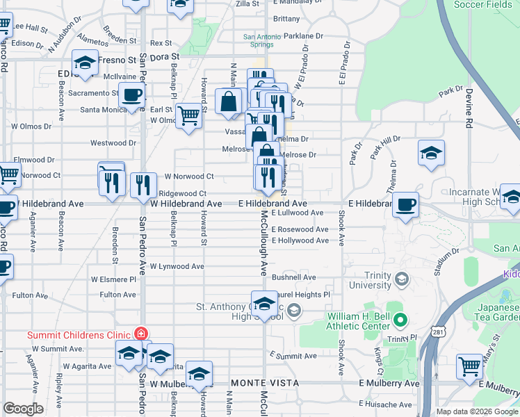map of restaurants, bars, coffee shops, grocery stores, and more near in San Antonio