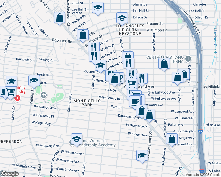map of restaurants, bars, coffee shops, grocery stores, and more near 141 Club Drive in San Antonio