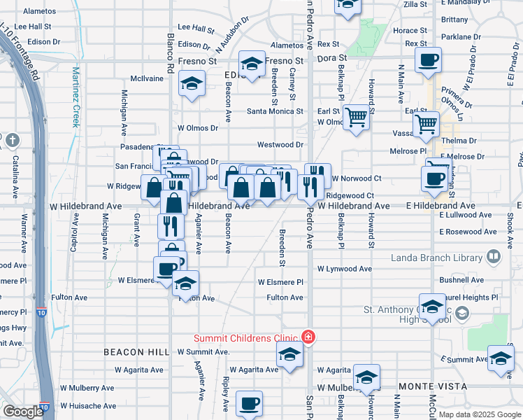 map of restaurants, bars, coffee shops, grocery stores, and more near 515 West Lullwood Avenue in San Antonio