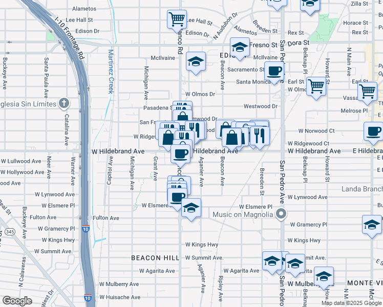 map of restaurants, bars, coffee shops, grocery stores, and more near 820 West Hildebrand Avenue in San Antonio
