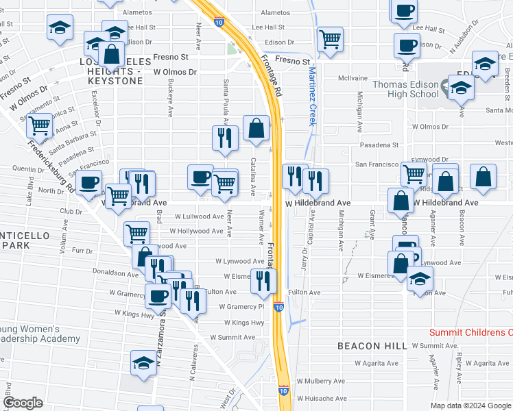 map of restaurants, bars, coffee shops, grocery stores, and more near in San Antonio