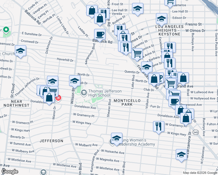 map of restaurants, bars, coffee shops, grocery stores, and more near 511 Mary Louise Drive in San Antonio