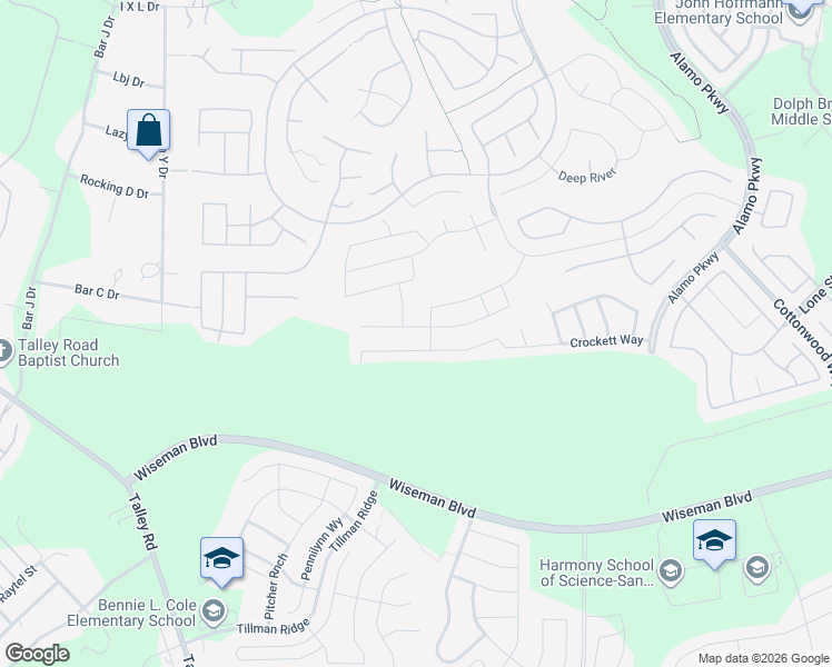 map of restaurants, bars, coffee shops, grocery stores, and more near 12879 Limestone Way in San Antonio