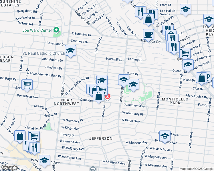 map of restaurants, bars, coffee shops, grocery stores, and more near 155 Alexander Hamilton Drive in San Antonio