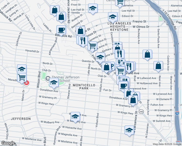 map of restaurants, bars, coffee shops, grocery stores, and more near 234 Club Drive in San Antonio