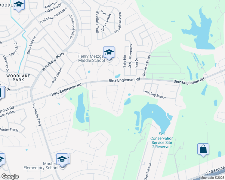 map of restaurants, bars, coffee shops, grocery stores, and more near 3842 Colemans Run in Converse