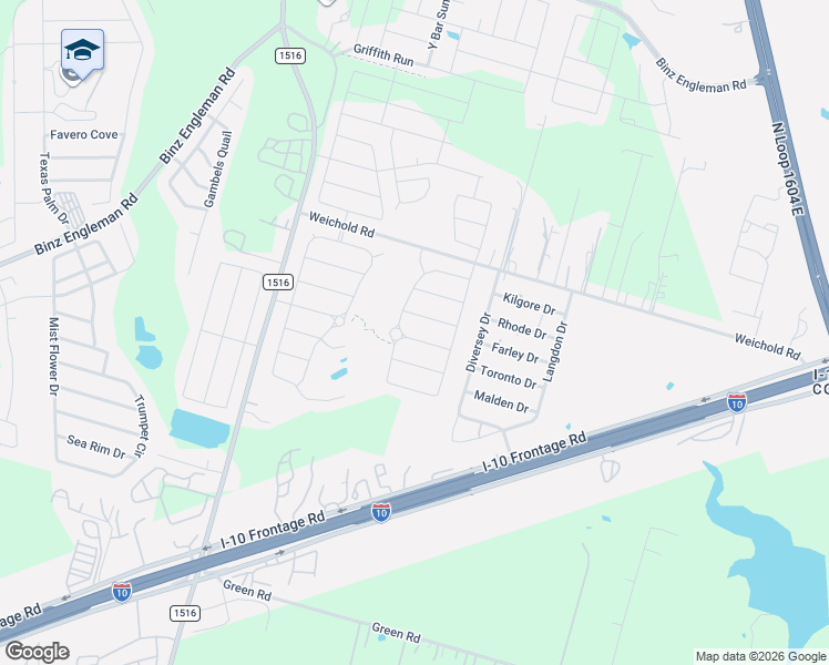 map of restaurants, bars, coffee shops, grocery stores, and more near 9026 Kissena Park in Converse