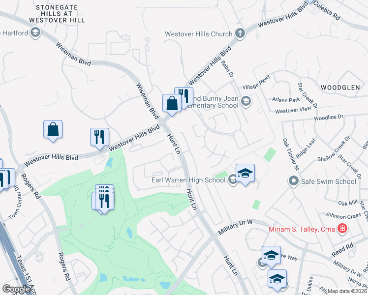 map of restaurants, bars, coffee shops, grocery stores, and more near 3106 Tiltwood Lane in San Antonio