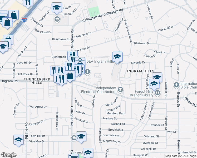 map of restaurants, bars, coffee shops, grocery stores, and more near 5803 Ingram Road in San Antonio