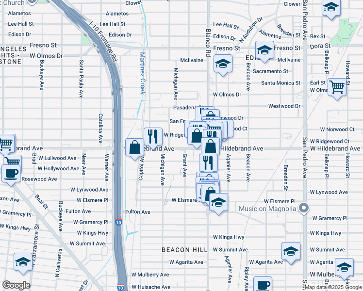 map of restaurants, bars, coffee shops, grocery stores, and more near 942 West Hildebrand Avenue in San Antonio