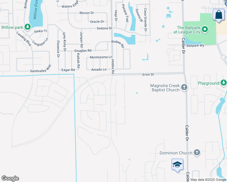 map of restaurants, bars, coffee shops, grocery stores, and more near 2616 Apache Street in League City