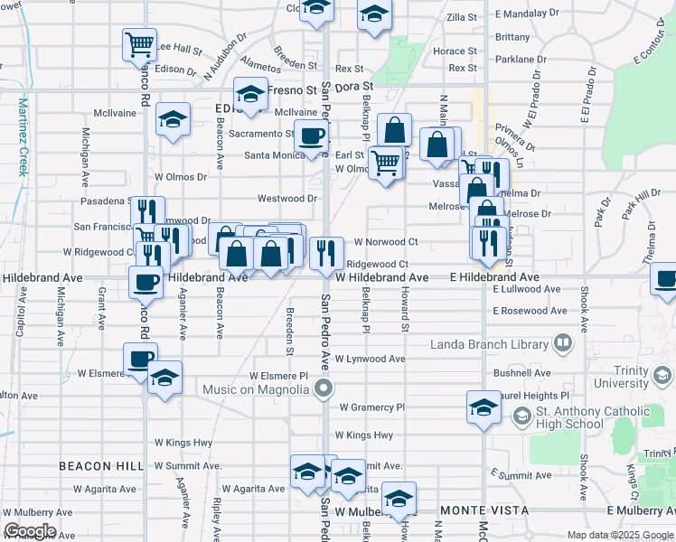 map of restaurants, bars, coffee shops, grocery stores, and more near in San Antonio