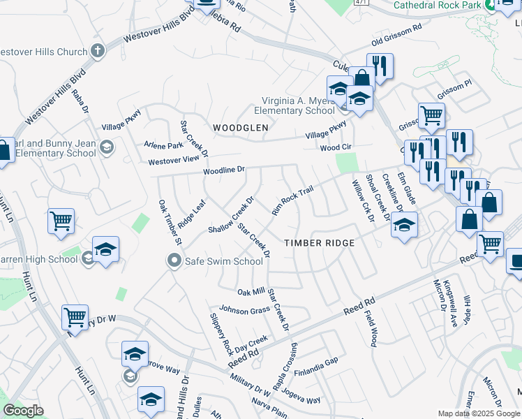 map of restaurants, bars, coffee shops, grocery stores, and more near 8402 Shallow Creek Drive in San Antonio