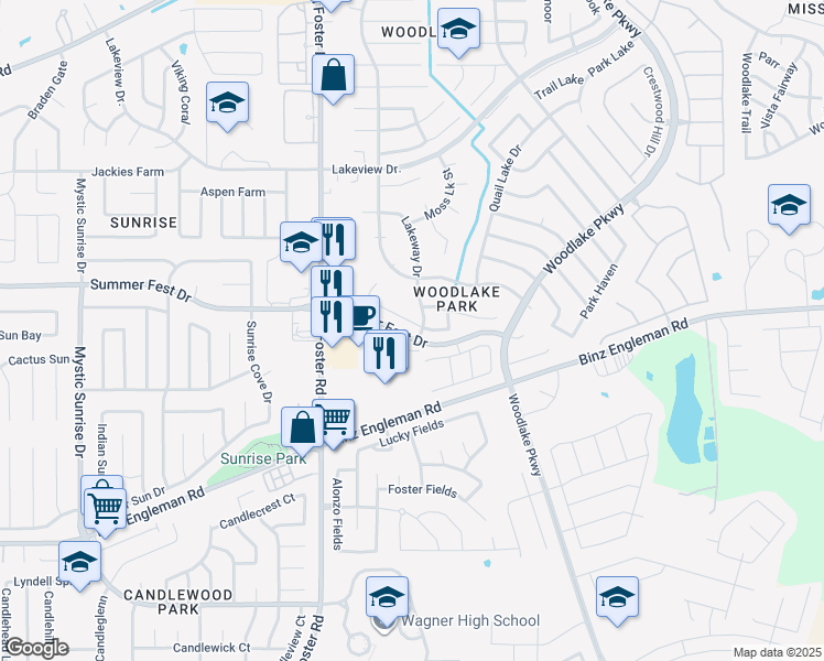 map of restaurants, bars, coffee shops, grocery stores, and more near 6633 Richland Place in San Antonio