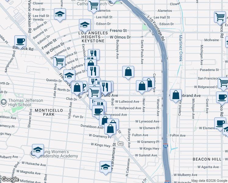 map of restaurants, bars, coffee shops, grocery stores, and more near 611 Viendo in San Antonio
