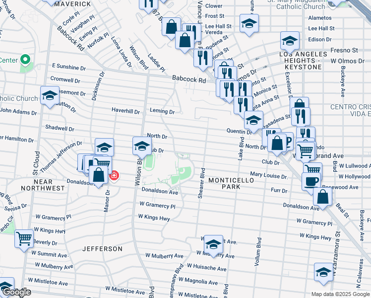 map of restaurants, bars, coffee shops, grocery stores, and more near 350 North Drive in San Antonio