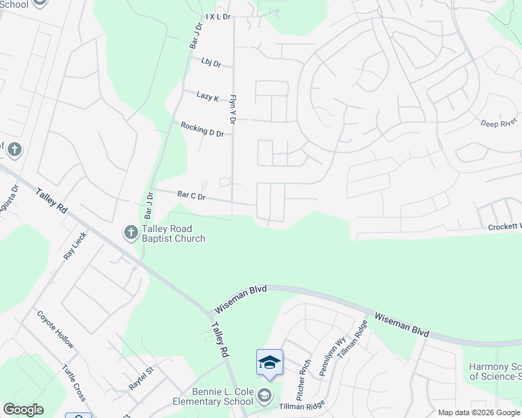 map of restaurants, bars, coffee shops, grocery stores, and more near 3405 Red Falls Road in San Antonio