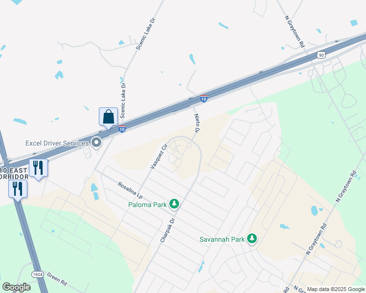 map of restaurants, bars, coffee shops, grocery stores, and more near 10661 Interstate 10 Frontage Road in Converse