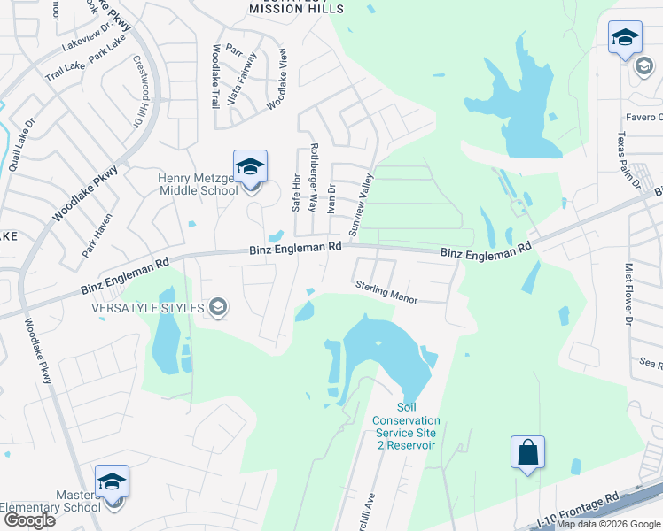 map of restaurants, bars, coffee shops, grocery stores, and more near 7630 Sterling Manor in San Antonio