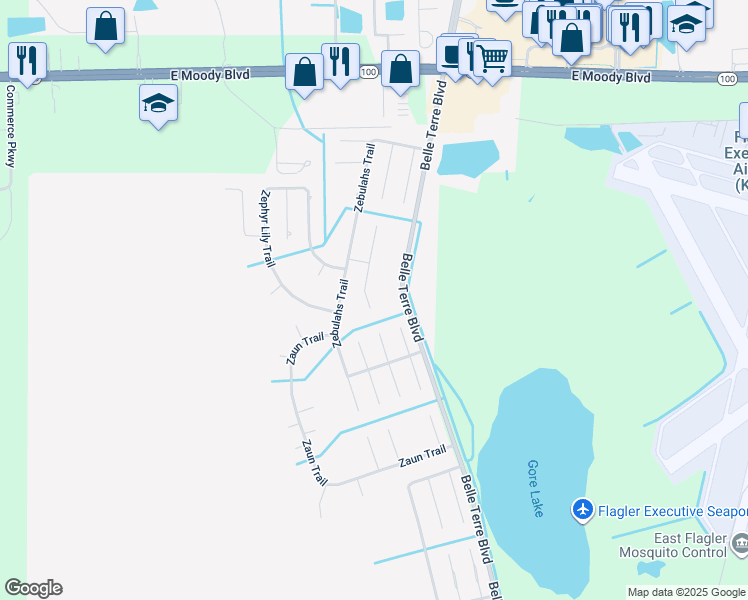 map of restaurants, bars, coffee shops, grocery stores, and more near 11 Zelda Court in Palm Coast