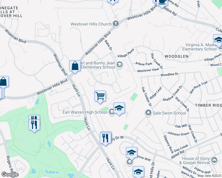 map of restaurants, bars, coffee shops, grocery stores, and more near 3310 Fontenay Park in San Antonio