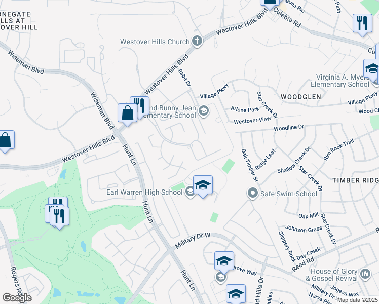 map of restaurants, bars, coffee shops, grocery stores, and more near 3310 Fontenay Park in San Antonio