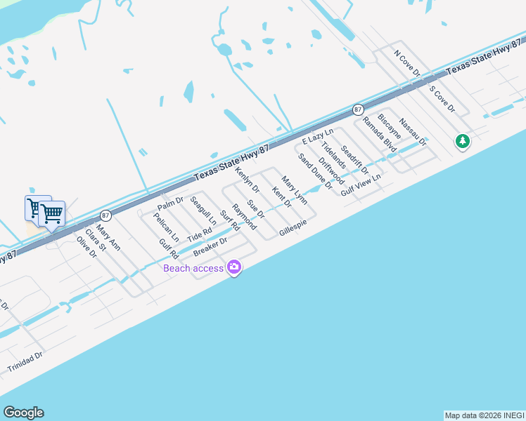 map of restaurants, bars, coffee shops, grocery stores, and more near 964 Sue Drive in Bolivar Peninsula