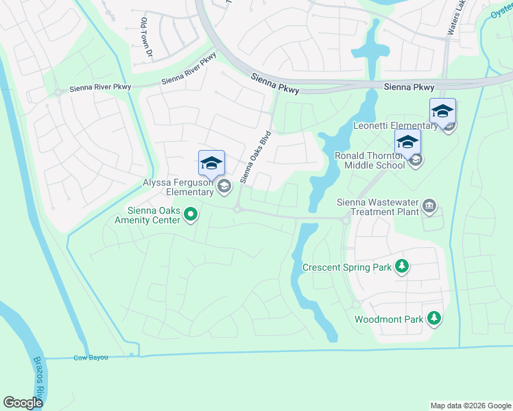 map of restaurants, bars, coffee shops, grocery stores, and more near Delta Oaks Drive in Sienna Plantation
