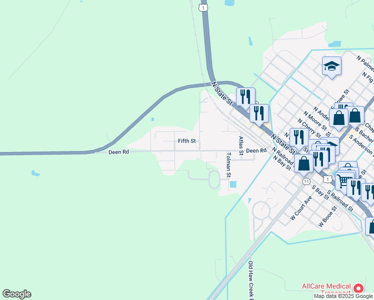 map of restaurants, bars, coffee shops, grocery stores, and more near 605 5th Avenue in Bunnell