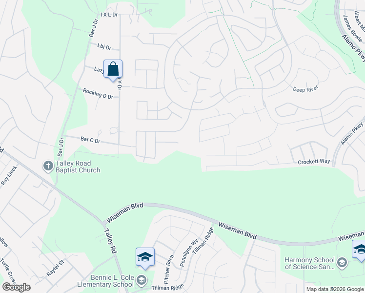map of restaurants, bars, coffee shops, grocery stores, and more near 13003 Salt Fork in San Antonio