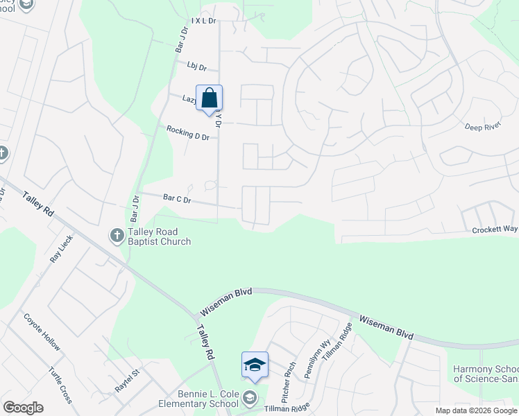 map of restaurants, bars, coffee shops, grocery stores, and more near 3601 Grant Rapids in San Antonio