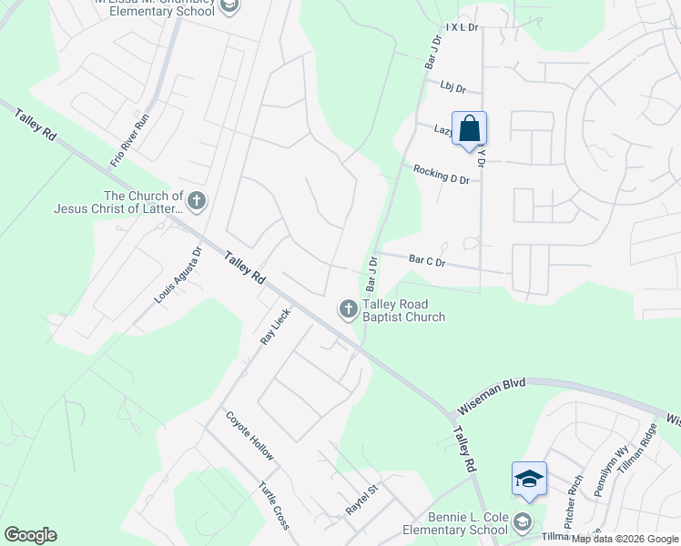 map of restaurants, bars, coffee shops, grocery stores, and more near 3345 Bar J in San Antonio