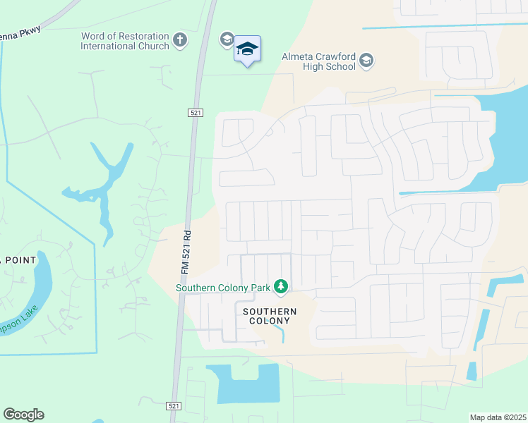 map of restaurants, bars, coffee shops, grocery stores, and more near 8007 Ecru Lane in Rosharon