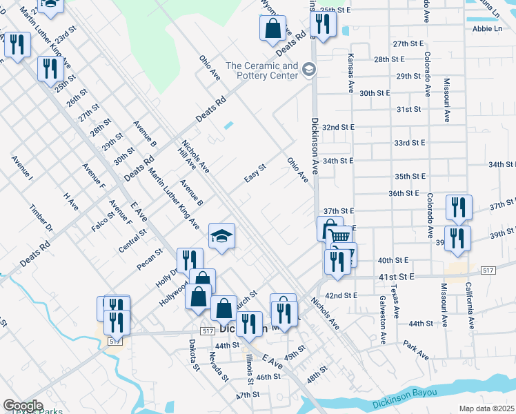 map of restaurants, bars, coffee shops, grocery stores, and more near 4003 Strawberry Ct in Dickinson