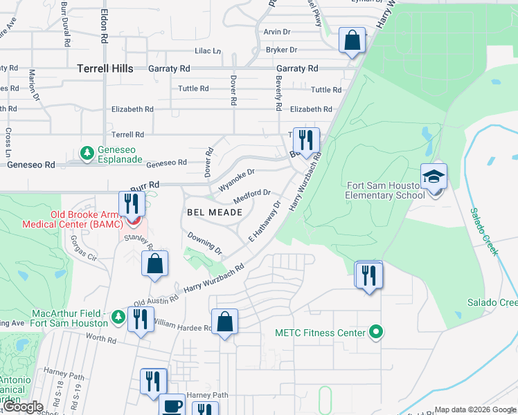 map of restaurants, bars, coffee shops, grocery stores, and more near 130 East Brandon in San Antonio