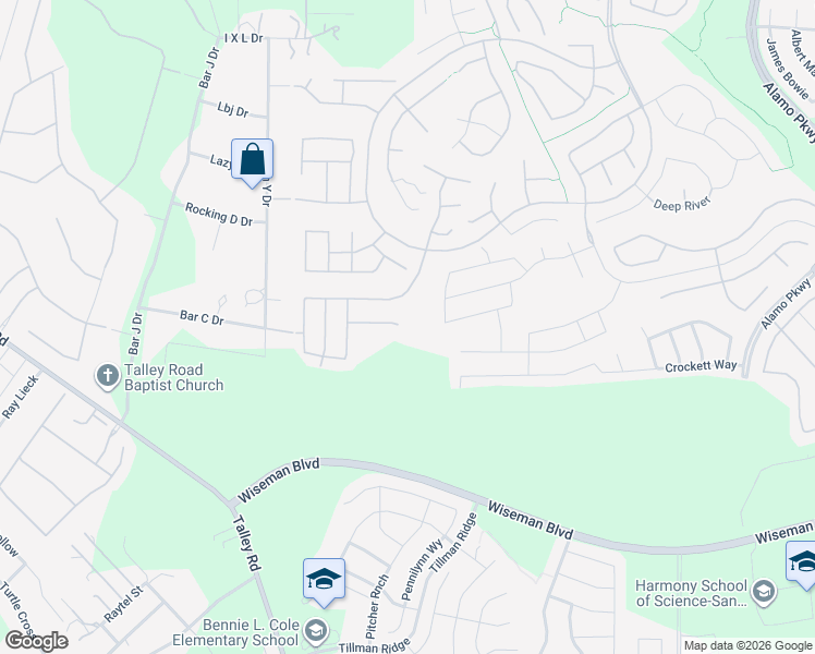map of restaurants, bars, coffee shops, grocery stores, and more near 13003 Salt Fork in San Antonio