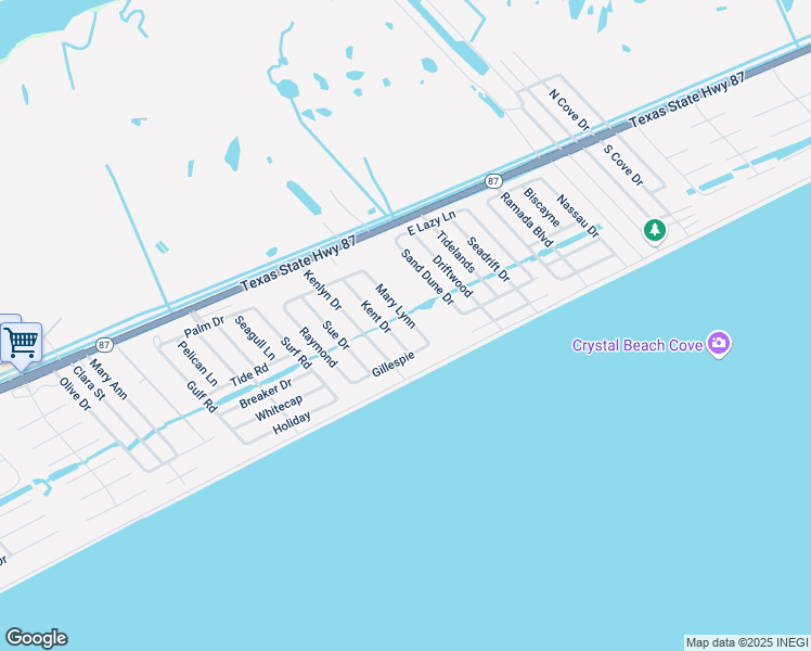 map of restaurants, bars, coffee shops, grocery stores, and more near 933 Mary Lynn in Bolivar Peninsula