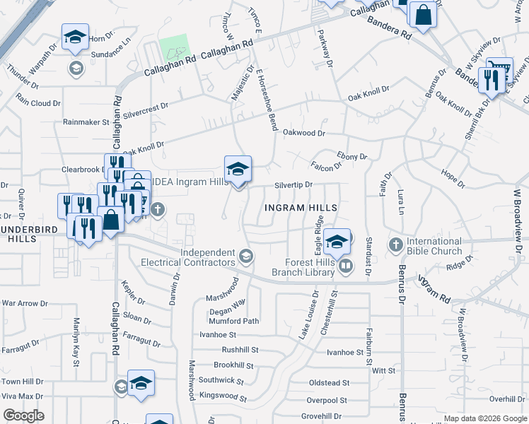 map of restaurants, bars, coffee shops, grocery stores, and more near 3114 Maribelle Dr in San Antonio