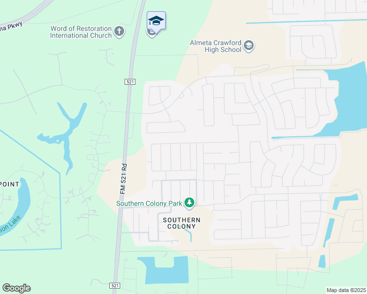 map of restaurants, bars, coffee shops, grocery stores, and more near 8007 Ecru Lane in Rosharon