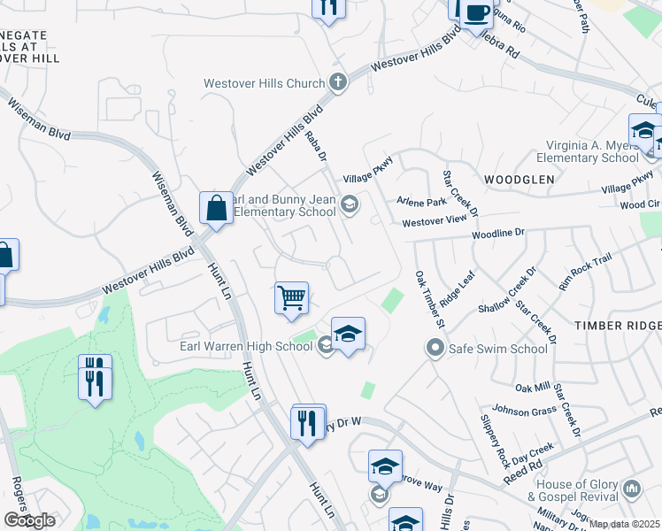map of restaurants, bars, coffee shops, grocery stores, and more near 3310 Fontenay Park in San Antonio