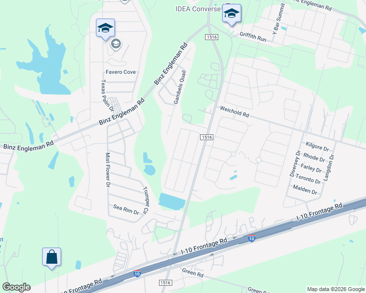map of restaurants, bars, coffee shops, grocery stores, and more near 3935 Bacall Way in Converse