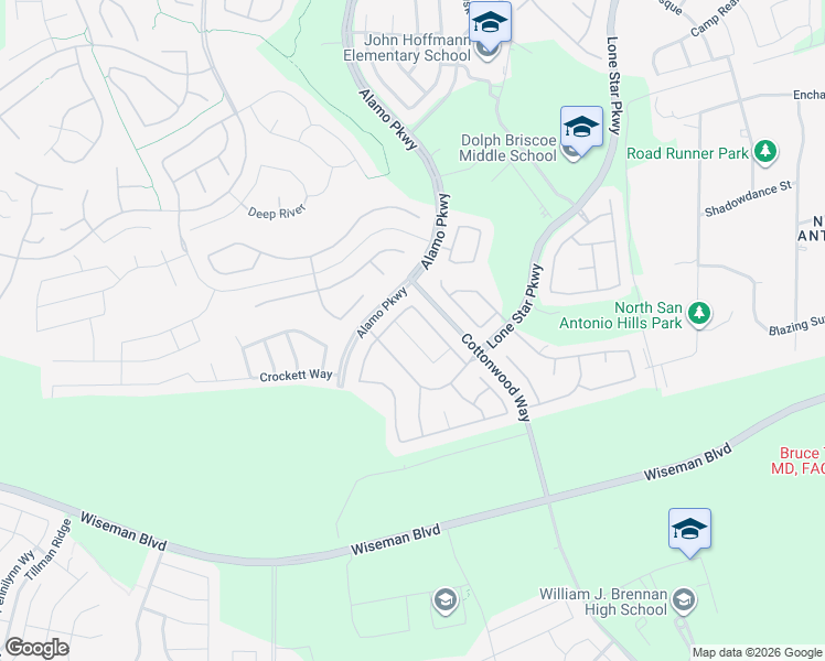 map of restaurants, bars, coffee shops, grocery stores, and more near 3413 Coryell Cove in San Antonio