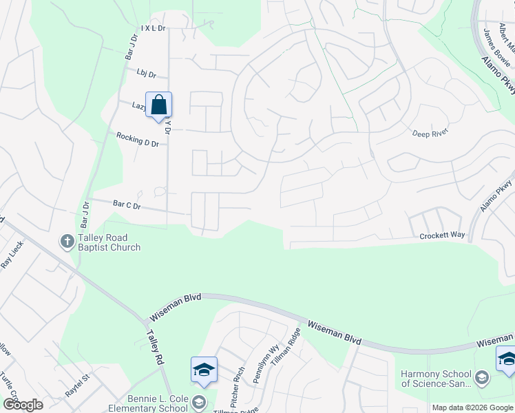 map of restaurants, bars, coffee shops, grocery stores, and more near 13003 Salt Fork in San Antonio
