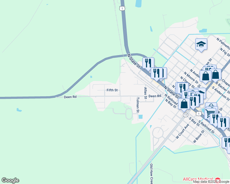 map of restaurants, bars, coffee shops, grocery stores, and more near 605 5th Avenue in Bunnell