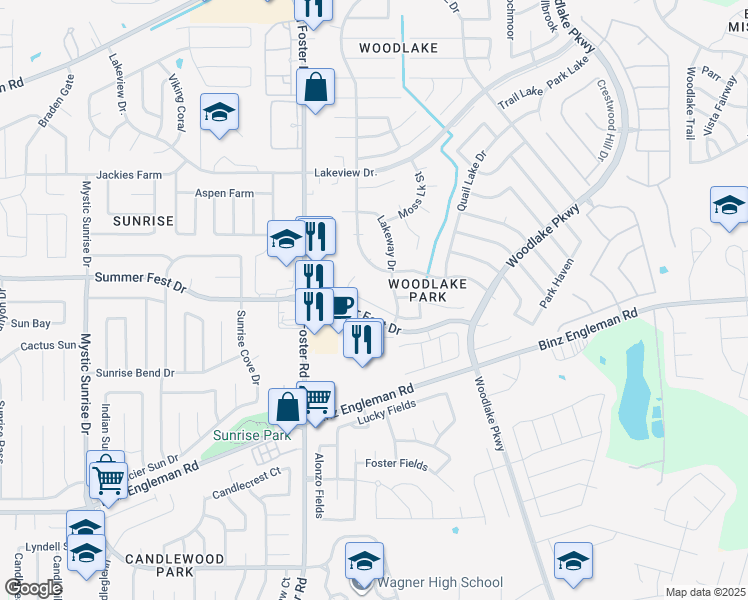 map of restaurants, bars, coffee shops, grocery stores, and more near 6633 Richland Place in San Antonio
