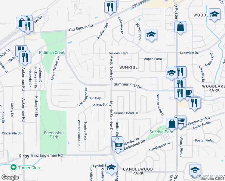 map of restaurants, bars, coffee shops, grocery stores, and more near 5902 Burning Sunrise Dr in San Antonio