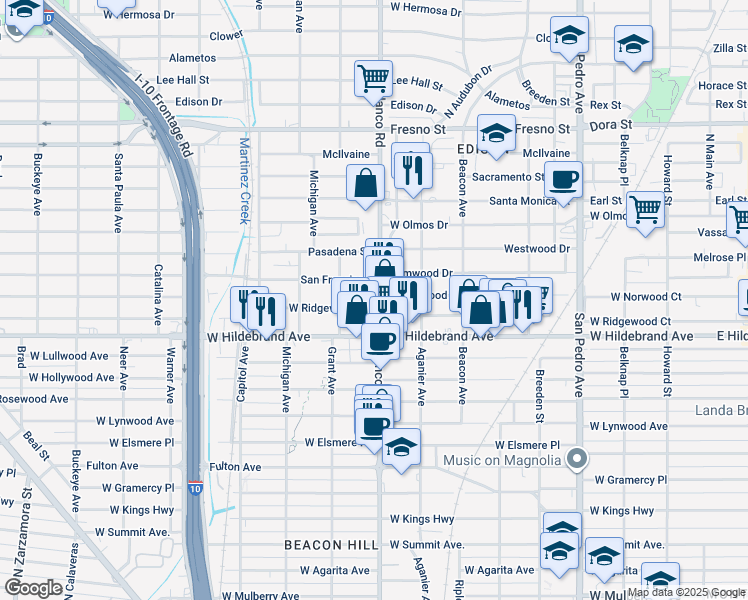 map of restaurants, bars, coffee shops, grocery stores, and more near 837 West Hildebrand Avenue in San Antonio
