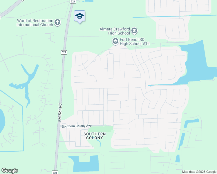 map of restaurants, bars, coffee shops, grocery stores, and more near 515 Ashley Falls Lane in Rosharon