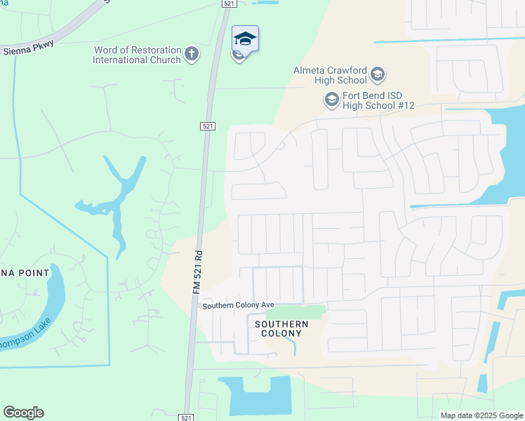 map of restaurants, bars, coffee shops, grocery stores, and more near 319 Ashley Falls Lane in Rosharon